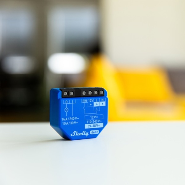 Módulo interruptor para automação WiFi 110/240VAC 12VDC 24-48VDC - 16A - Shelly 1 Gen3