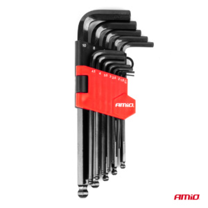 AMiO CrV 1.27-10mm - Conjunto de 13 chaves HEX Allen/Sextavadas 180mm com ponta esférica
