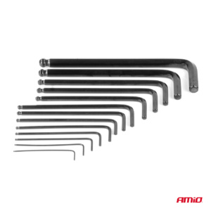 AMiO CrV 1.27-10mm - Conjunto de 13 chaves HEX Allen/Sextavadas 180mm com ponta esférica