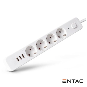 Extensão Elétrica 4x Schuko +3 USB C/ Interruptor 1.5m ENTAC